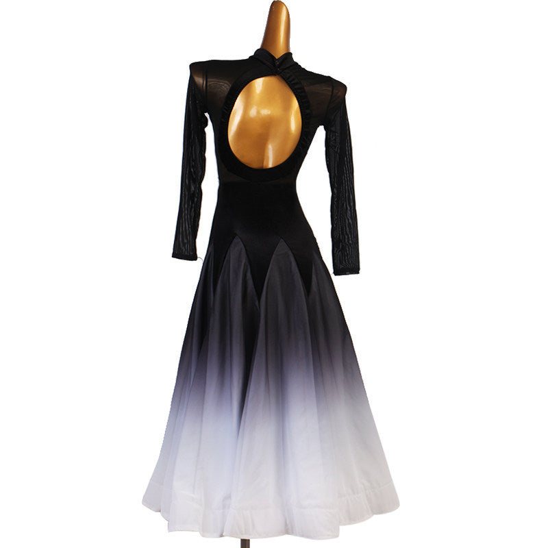 Back view of the black ombre dance dress showing the teardrop keyhole opening