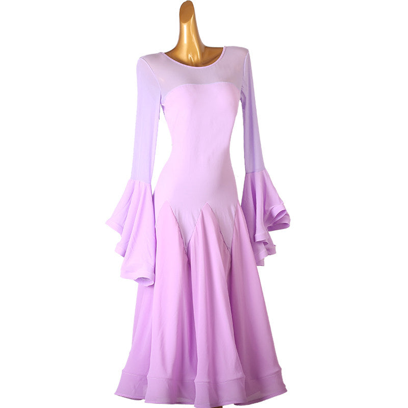 Lilac practice dress front view with the godet skirt hanging straight