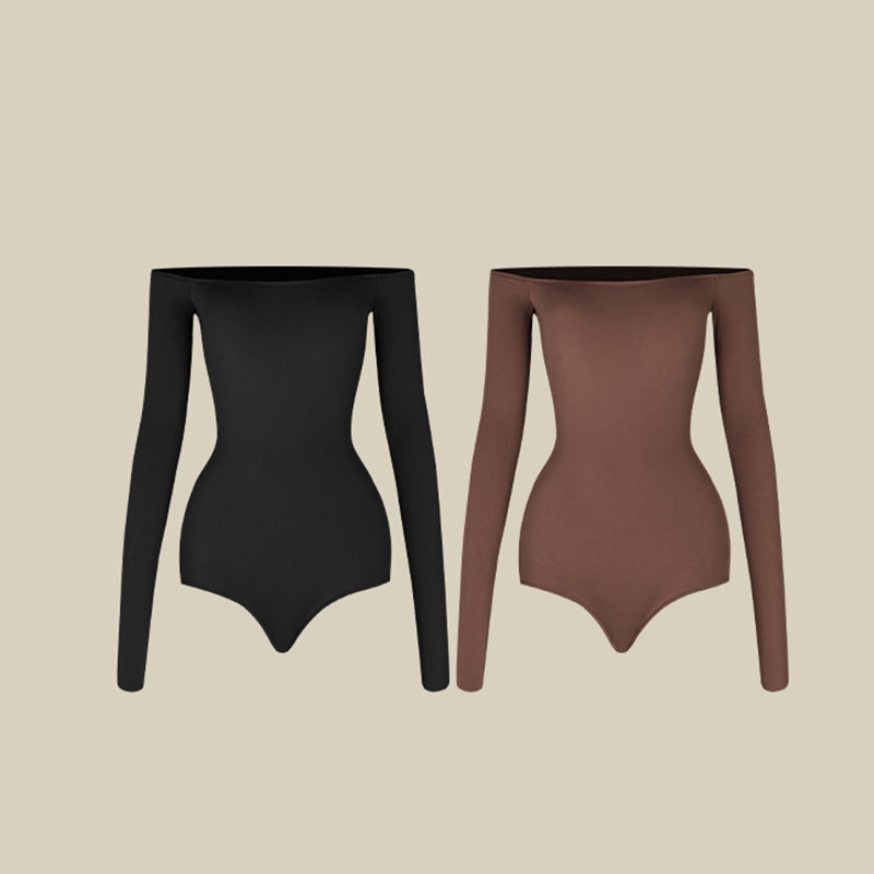 Latin Dance Leotard Off Shoulder Boat Neck Long Sleeve Bodysuit, view 5