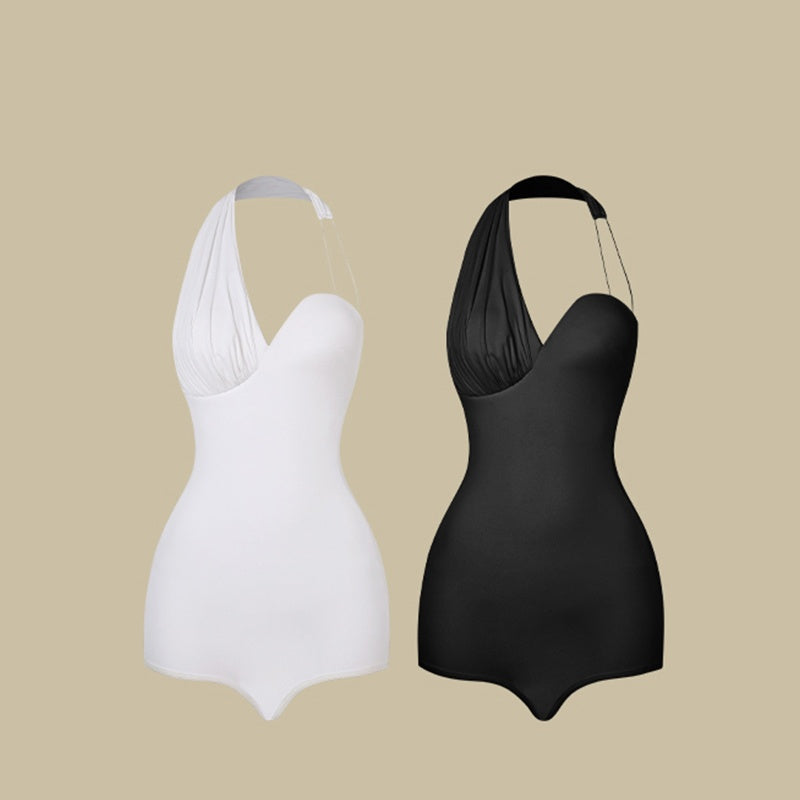 Latin Dance Leotard Draped Halter Surplice Front Bodysuit, view 2