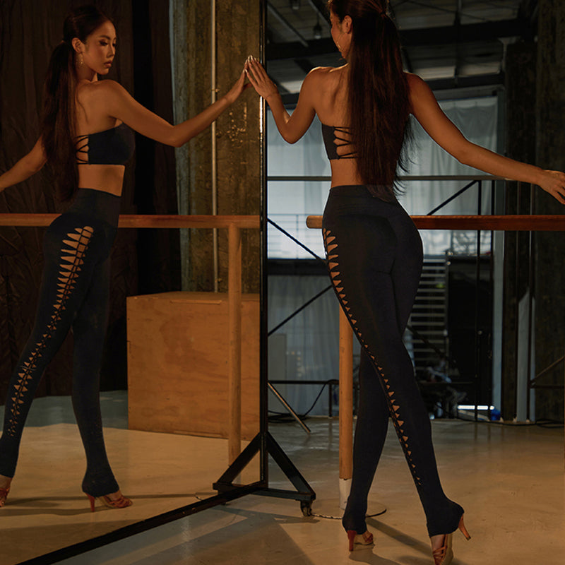 Cut Out Latin Dance Pants High Waist Slim Fit Practice Trousers, view 7