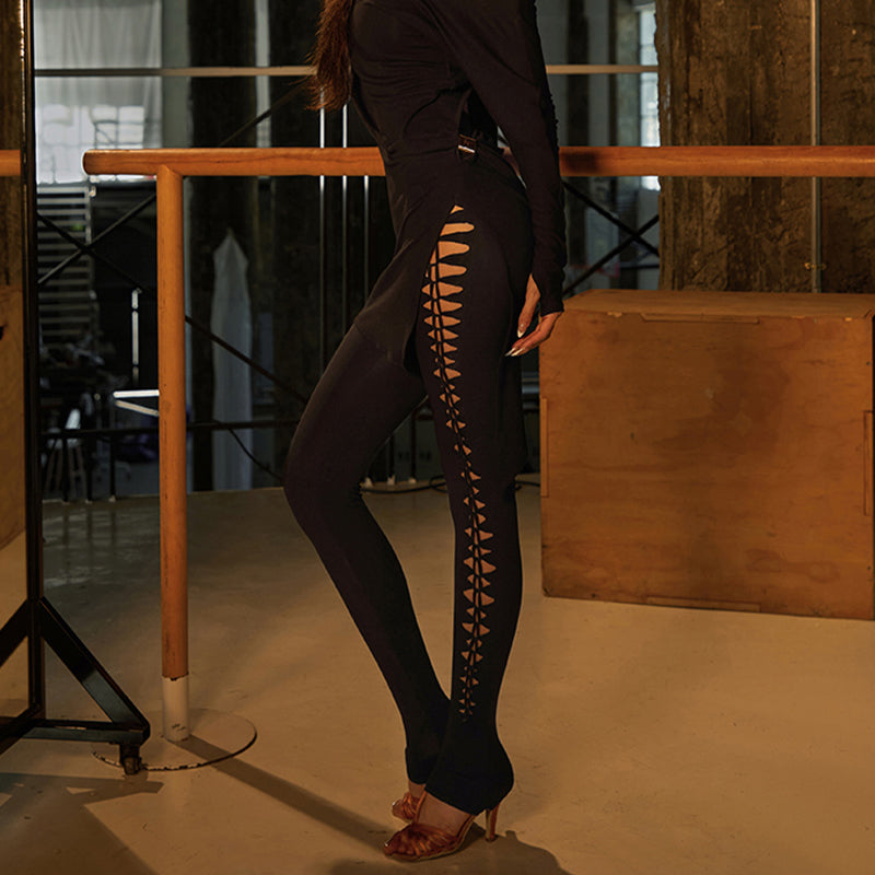 Cut Out Latin Dance Pants High Waist Slim Fit Practice Trousers, view 3