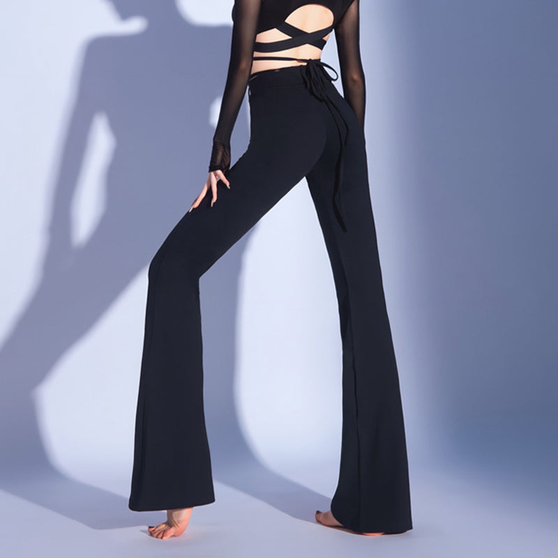 Cross Strap Ballroom Dance Pants High Waist Flared Practice Trousers, view 4