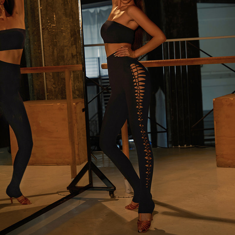 Cut Out Latin Dance Pants High Waist Slim Fit Practice Trousers, view 5
