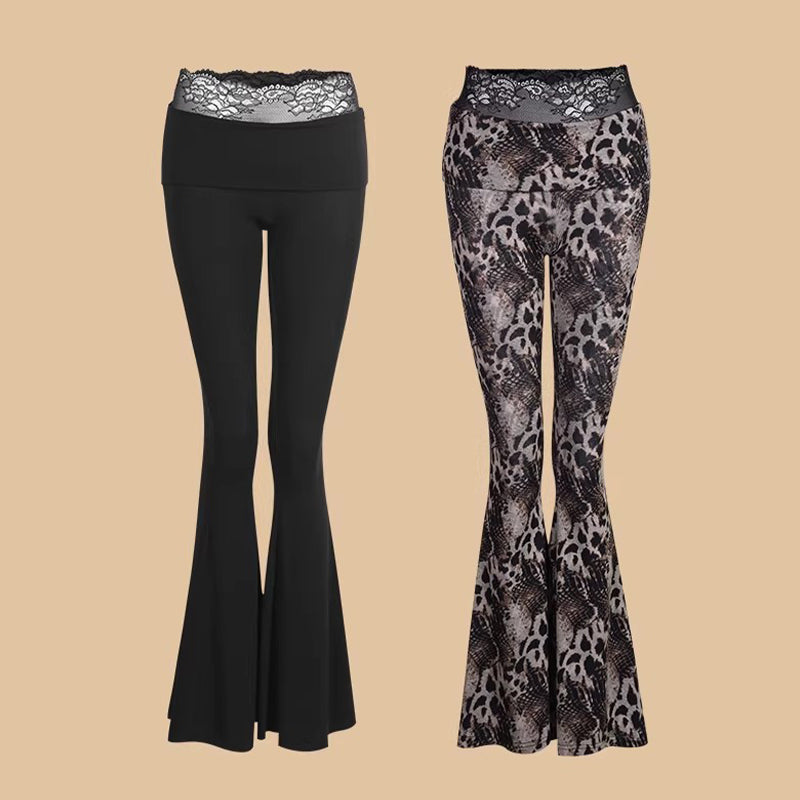 Lace Waist Latin Dance Pants Bell Bottom Flared Practice Trousers, view 2