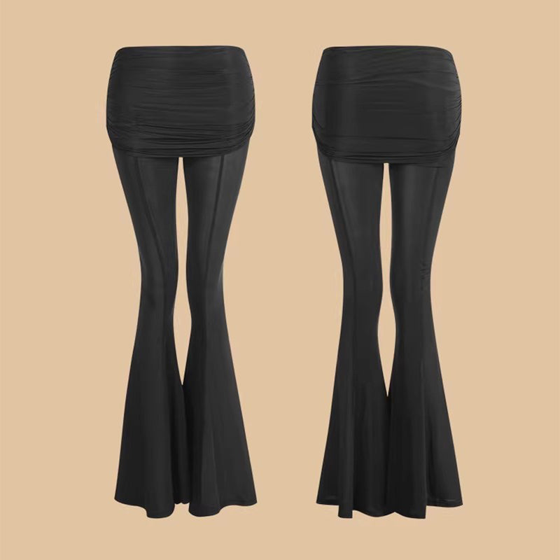 Mesh Yoke Latin Dance Pants Bell Bottom Ruched Practice Trousers, view 2