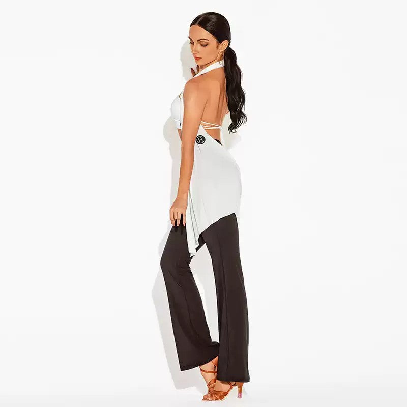 White drape dance top, side back view