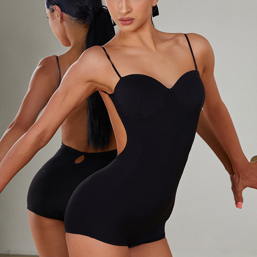 Latin Dance Leotard Seamless Molded Cup Side Cutout Bodysuit, view 9