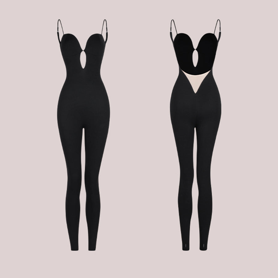 Latin Dance Unitard Deep V Lace Trim Full Length Bodysuit, view 10