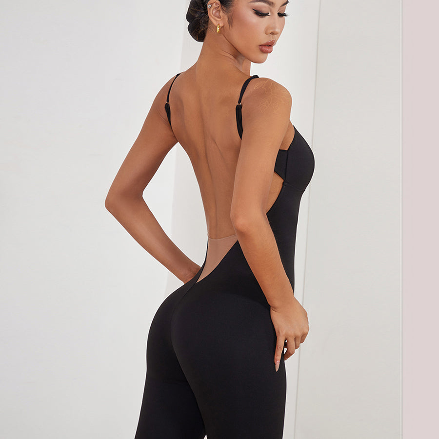 Latin Dance Unitard Deep V Lace Trim Full Length Bodysuit, view 7