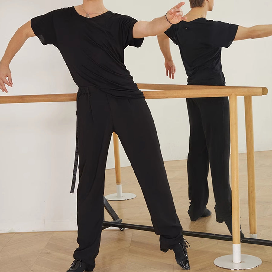 Tailored Ballroom Dance Pants Wide Leg Belted Practice Trousers, view 9