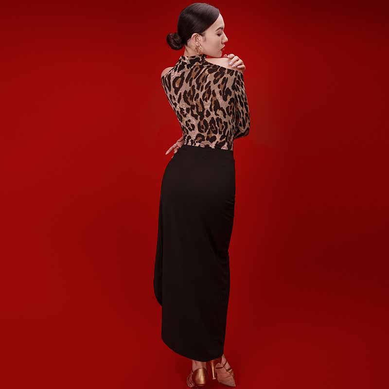 Black long wrap dance skirt, back view