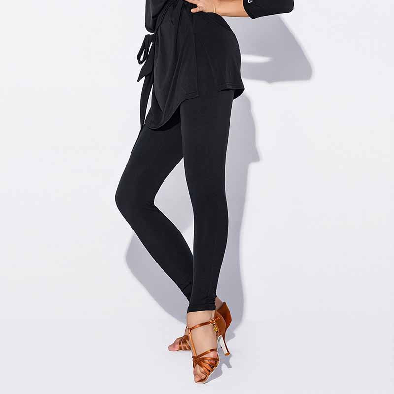 Slim Fit Latin Dance Pants Ankle Length Leggings for Practice in Black, on model