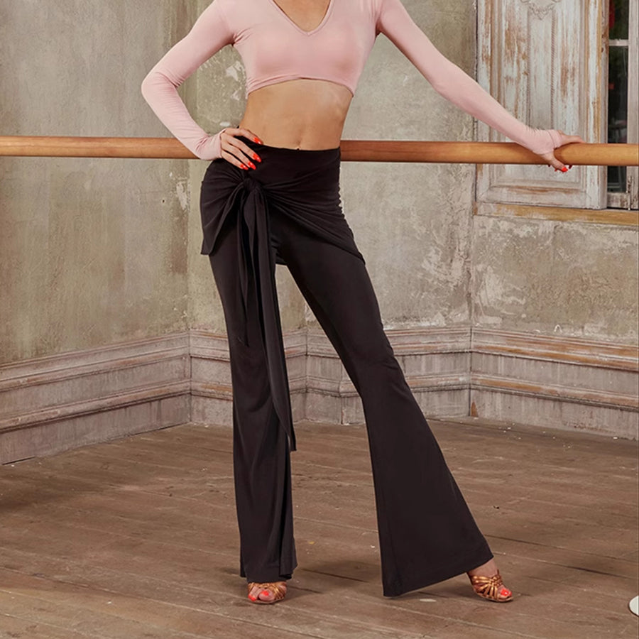 Wrap Tie Latin Dance Pants High Waist Bell Bottom Practice Trousers, view 8