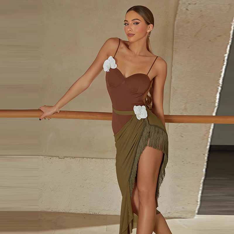 Latin Dance Leotard Seamless Molded Cup Side Cutout Bodysuit, view 16