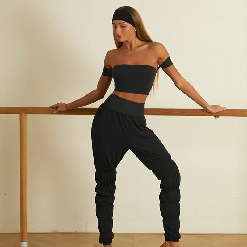Shirred Sauna Latin Dance Pants High Waist Tapered Practice Joggers, view 3