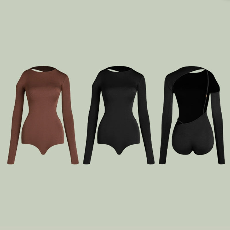 Latin Dance Leotard Cold Shoulder Strappy Open Back Bodysuit, view 7
