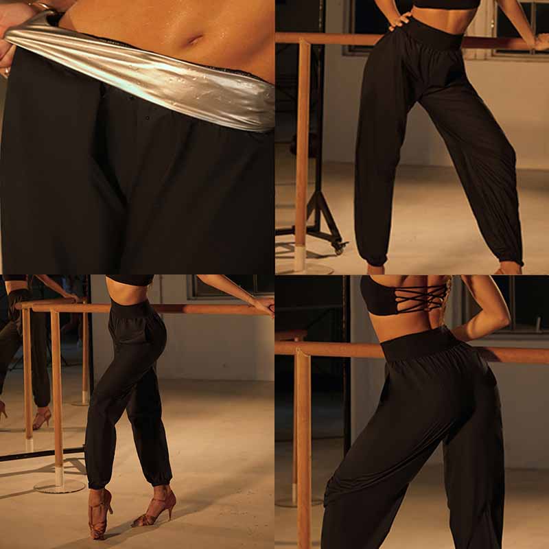 Sauna Sweat Latin Dance Pants High Waist Cuffed Practice Joggers, view 7