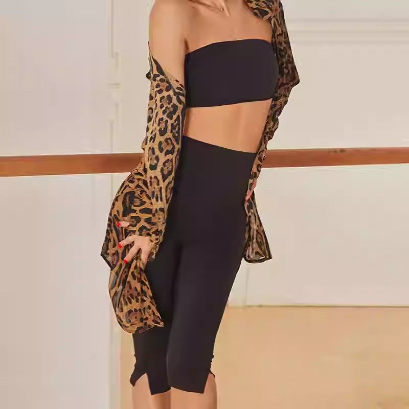 Cropped Latin Dance Pants Capri Leggings Split Hem for Practice, view 8