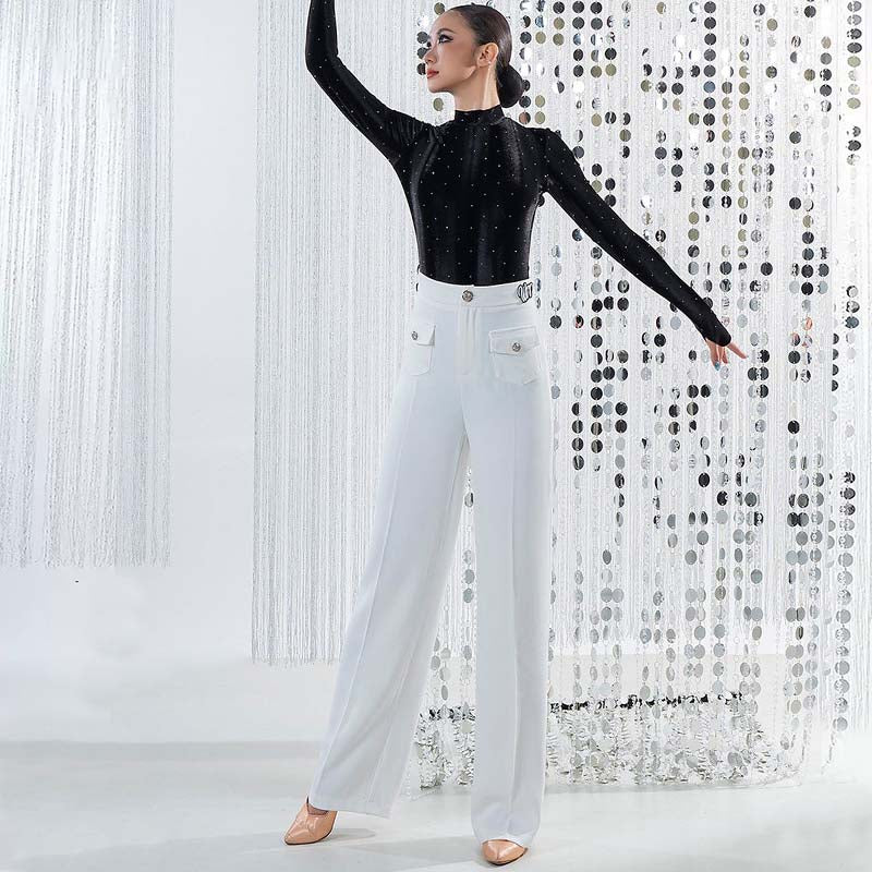 Wide Leg Ballroom Dance Pants High Waist Pocket Practice Trousers, view 3