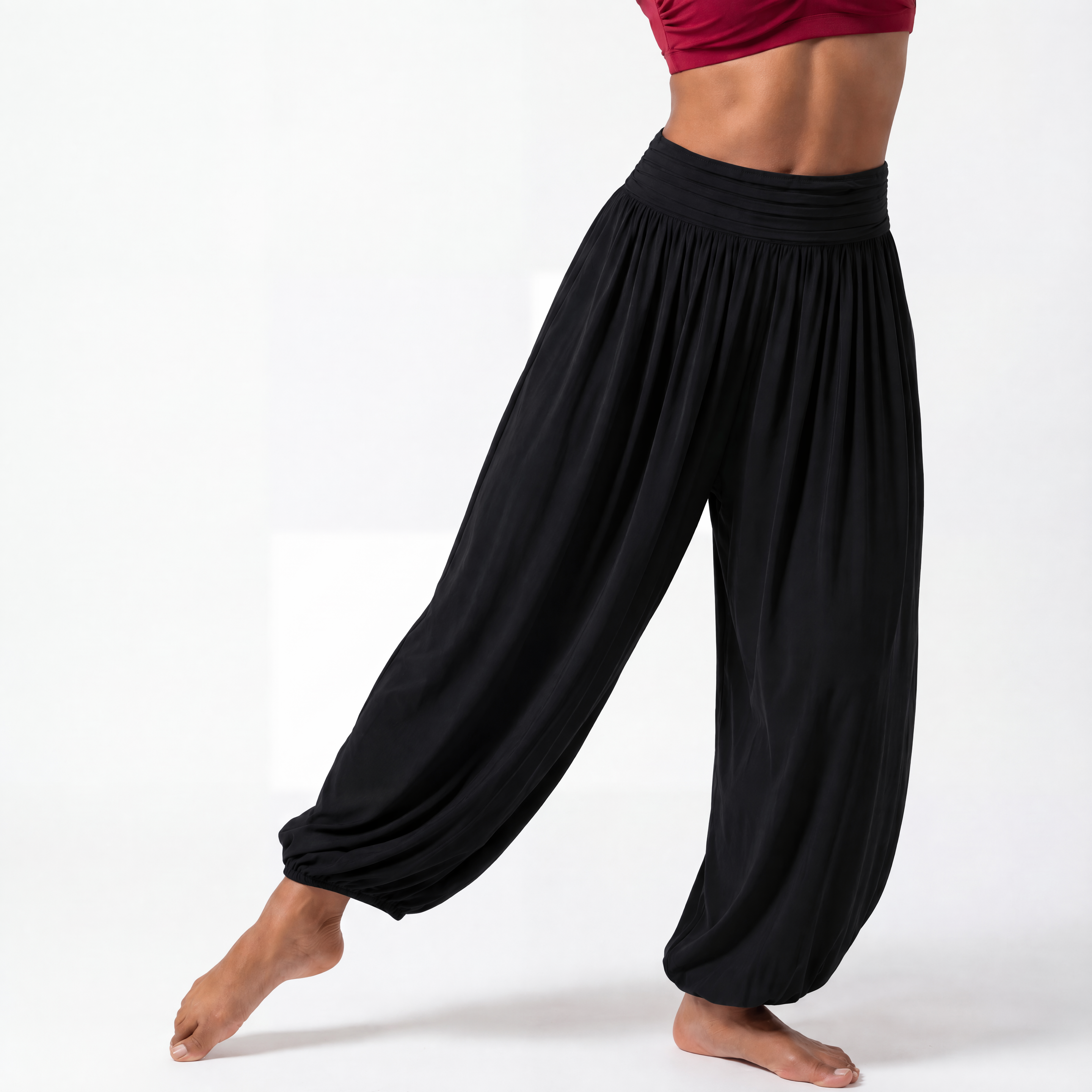 Harem Latin Dance Pants Relaxed Wide Leg Gathered Cuff Trousers, view 6
