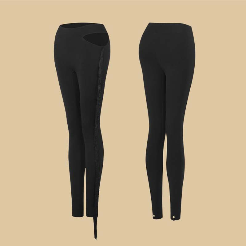 Tassel Latin Dance Pants Cut Out Side Slim Fit Practice Trousers, view 2