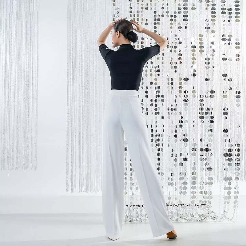 Wide Leg Ballroom Dance Pants High Waist Pocket Practice Trousers, view 6