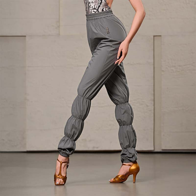 Sauna Sweat Latin Dance Pants High Waist Ruched Practice Joggers in Grey, on model