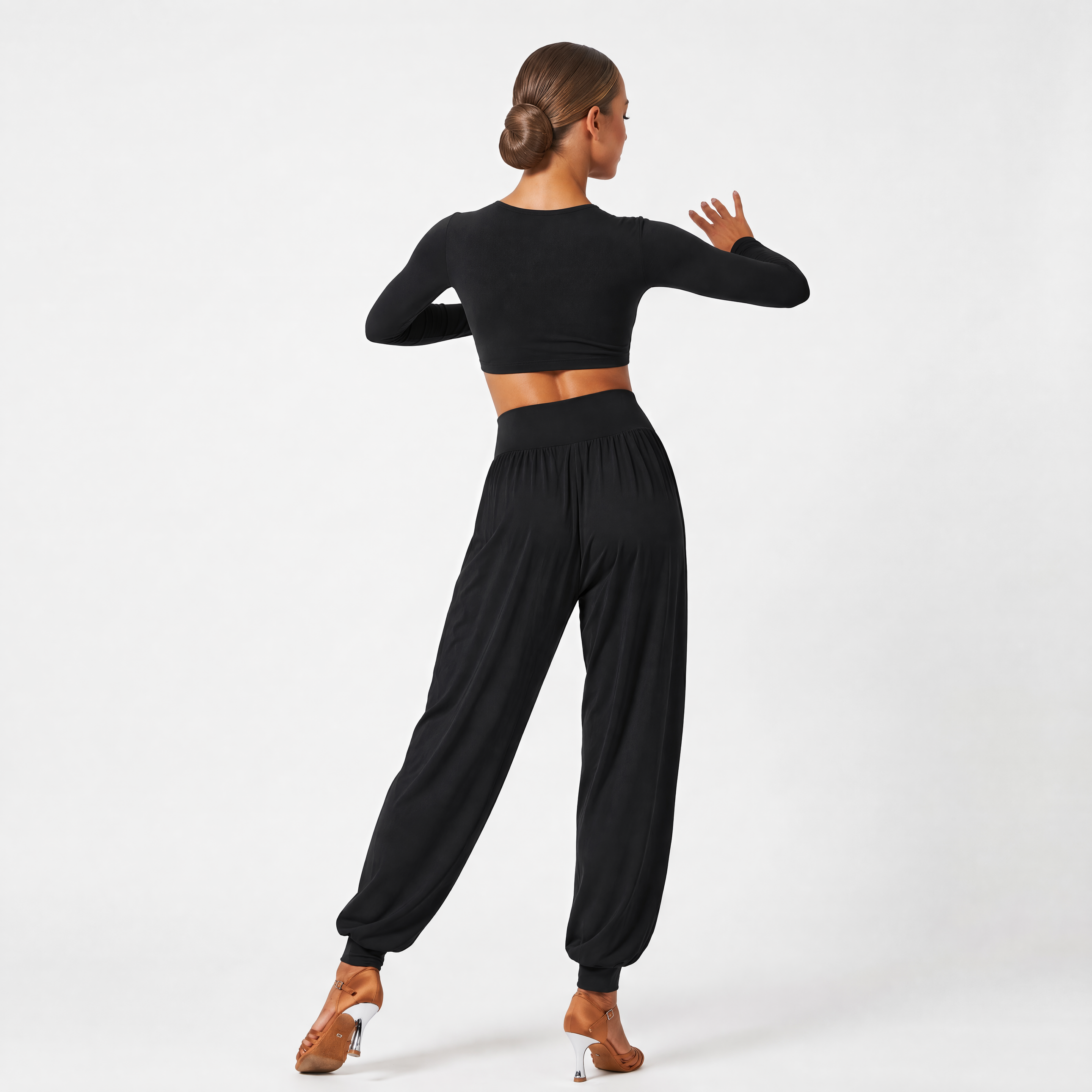 Draped Latin Dance Pants High Waist Tapered Cuff Practice Trousers, view 7
