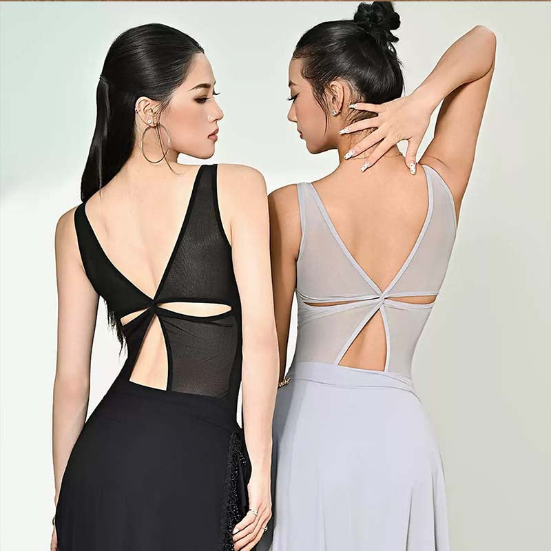 Latin Dance Leotard Sleeveless Tank Mesh Cutout Back Bodysuit, view 4