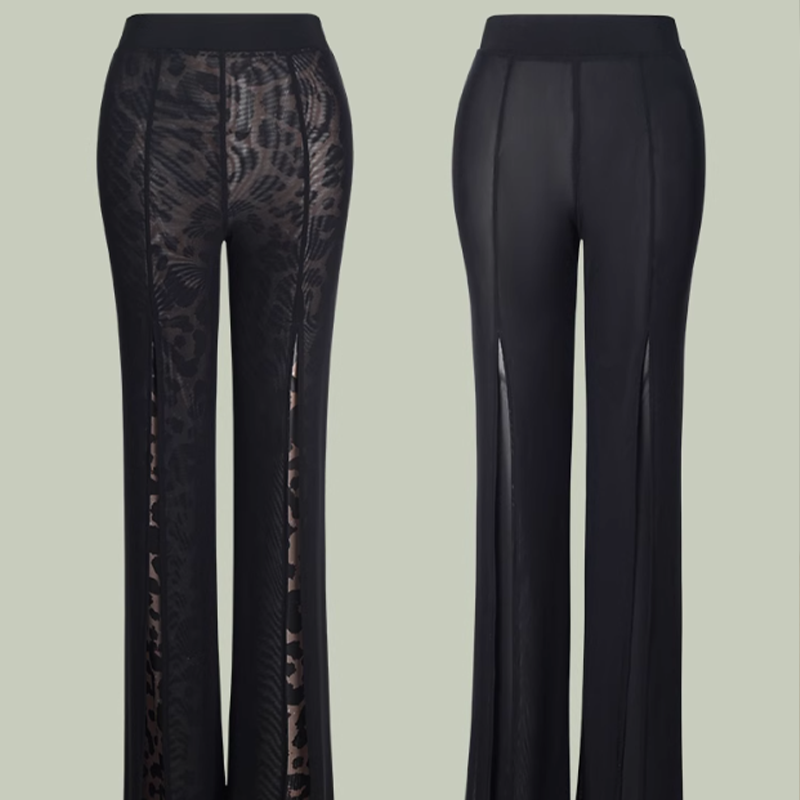 Mesh Insert Latin Dance Pants High Waist Wide Leg Practice Trousers, view 11