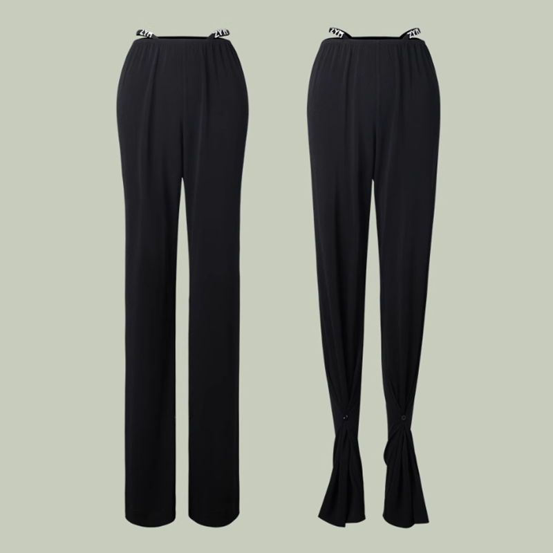 Straight Leg Latin Dance Pants Elastic Waist Cotton Practice Trousers, view 5
