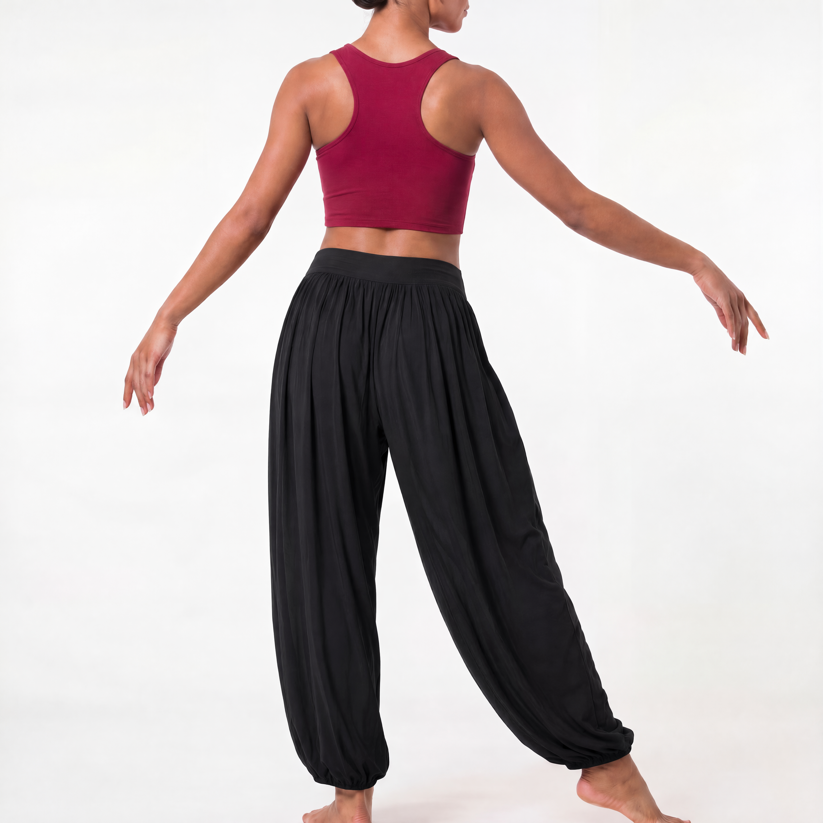 Harem Latin Dance Pants Relaxed Wide Leg Gathered Cuff Trousers, view 7