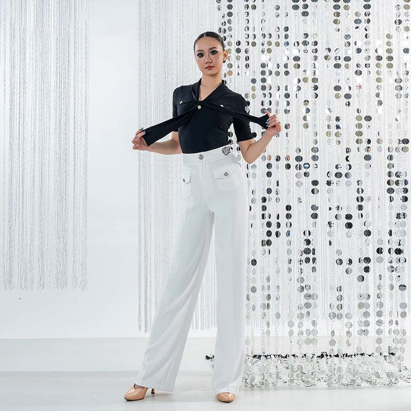Wide Leg Ballroom Dance Pants High Waist Pocket Practice Trousers, view 5