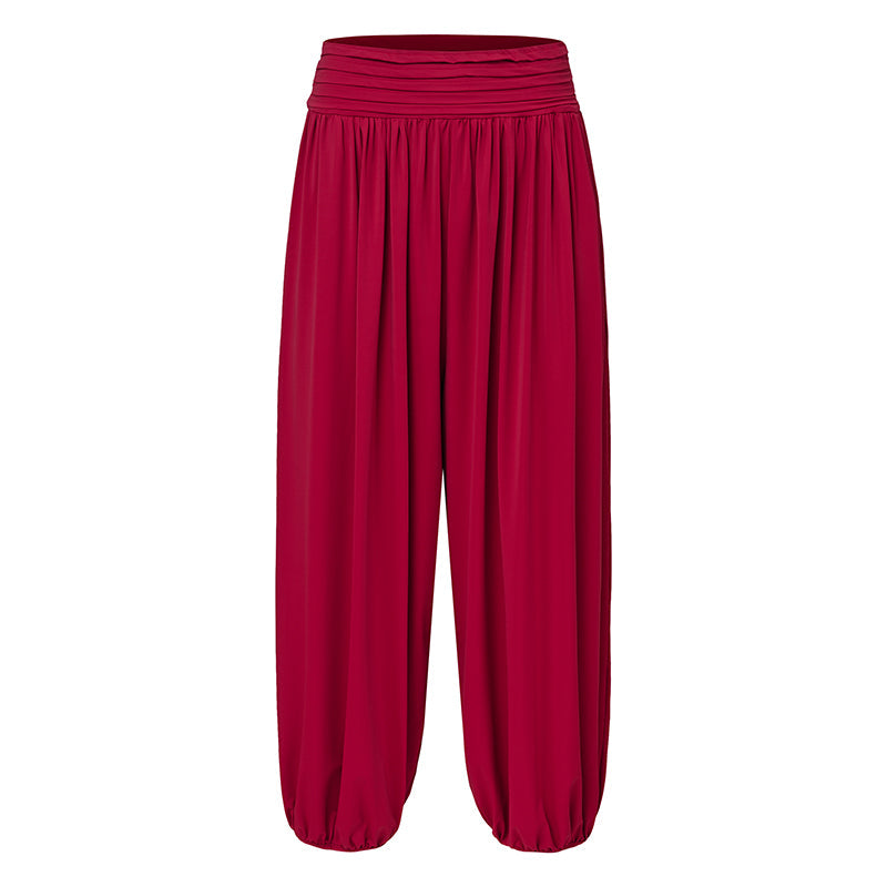 Harem Latin Dance Pants Relaxed Wide Leg Gathered Cuff Trousers, view 3