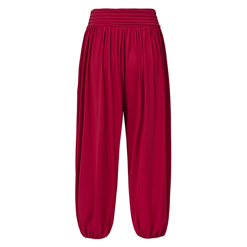Harem Latin Dance Pants Relaxed Wide Leg Gathered Cuff Trousers, view 4