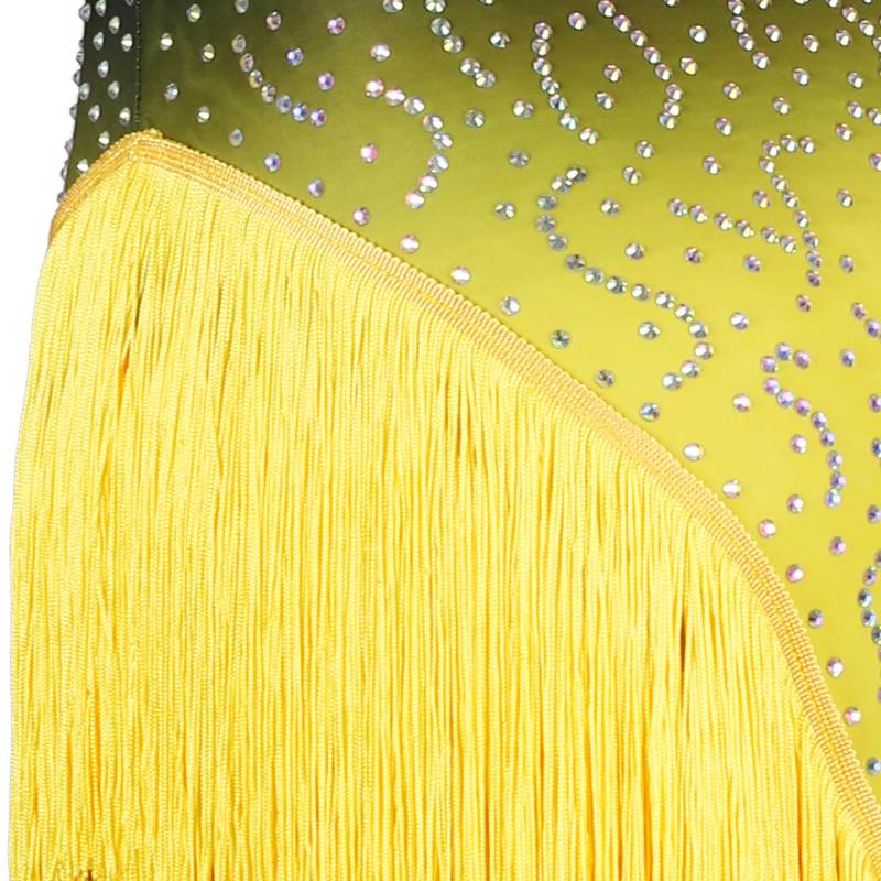 Close-up of the yellow fringe with stoned hip panel