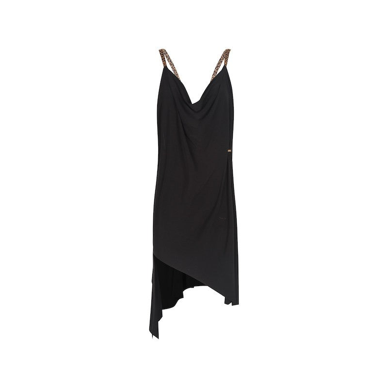 Black cowl neck Latin salsa dance dress, product view