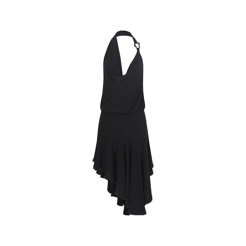 Black halter Latin salsa dance dress, product view