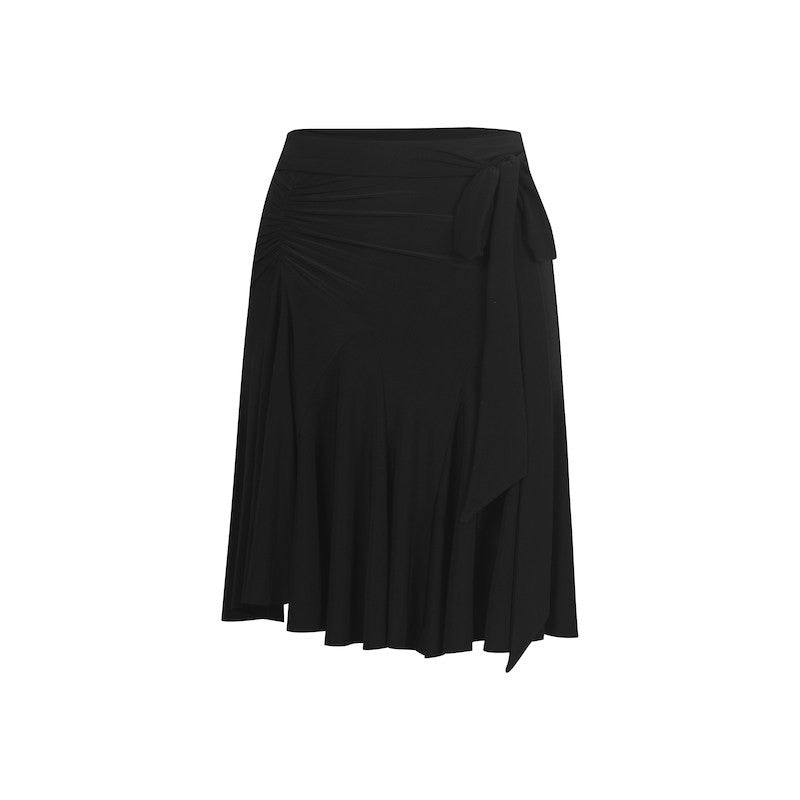 Black ruffle Latin dance skirt, flat lay