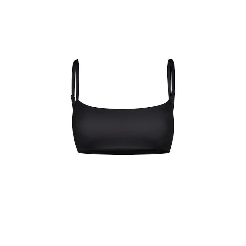 Black bandeau Latin dance bra top, flat lay