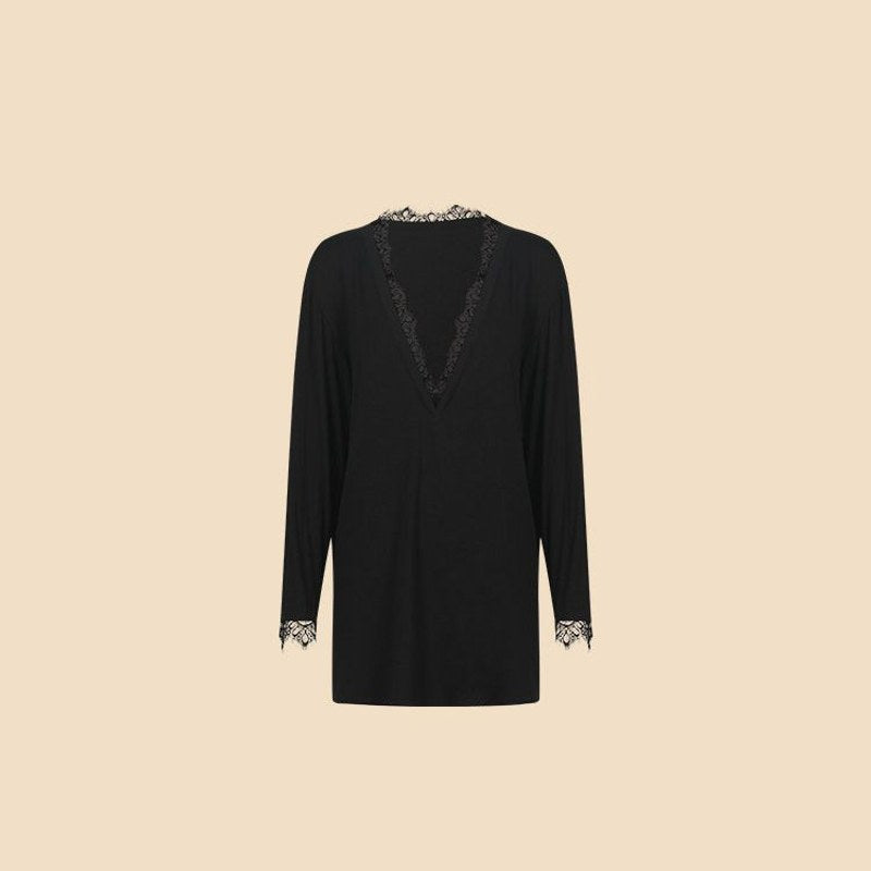 Black oversized long sleeve dance tunic top, flat lay