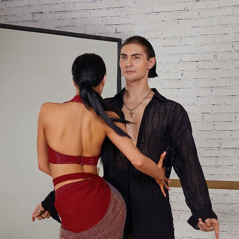 Burgundy twist front halter top, back view
