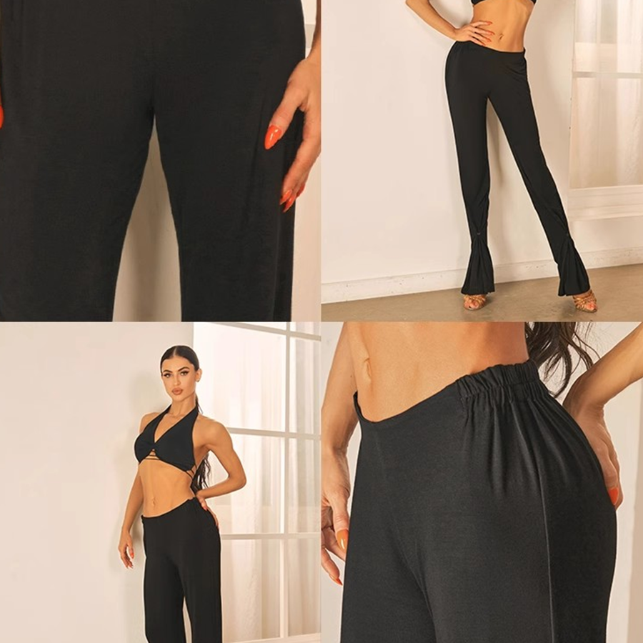 Low Waist Latin Dance Pants Straight Leg Slit Hem Practice Trousers, view 9