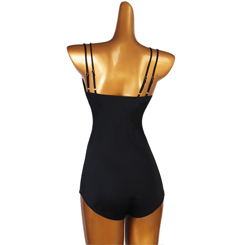 Latin Dance Leotard Sweetheart Camisole Open Back Bodysuit in Black, back view