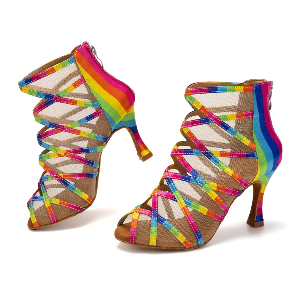 Rainbow Dance Heels Boots Latin Salsa Bachata Dance Booties TTdancewear