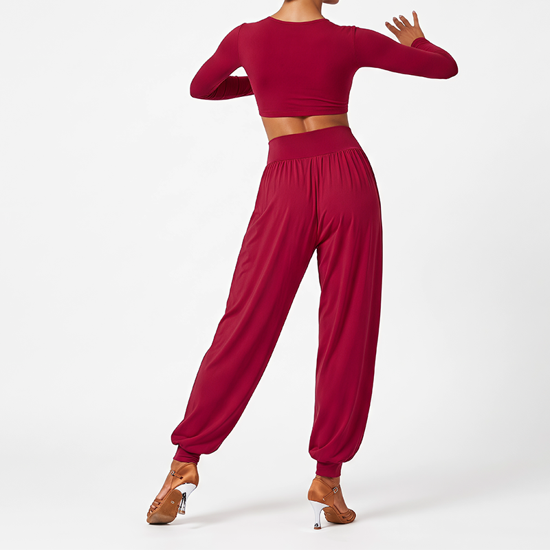 Draped Latin Dance Pants High Waist Tapered Cuff Practice Trousers, view 2