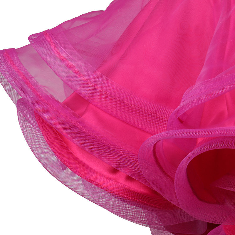 Close view of the rose curled organza ruffle hem