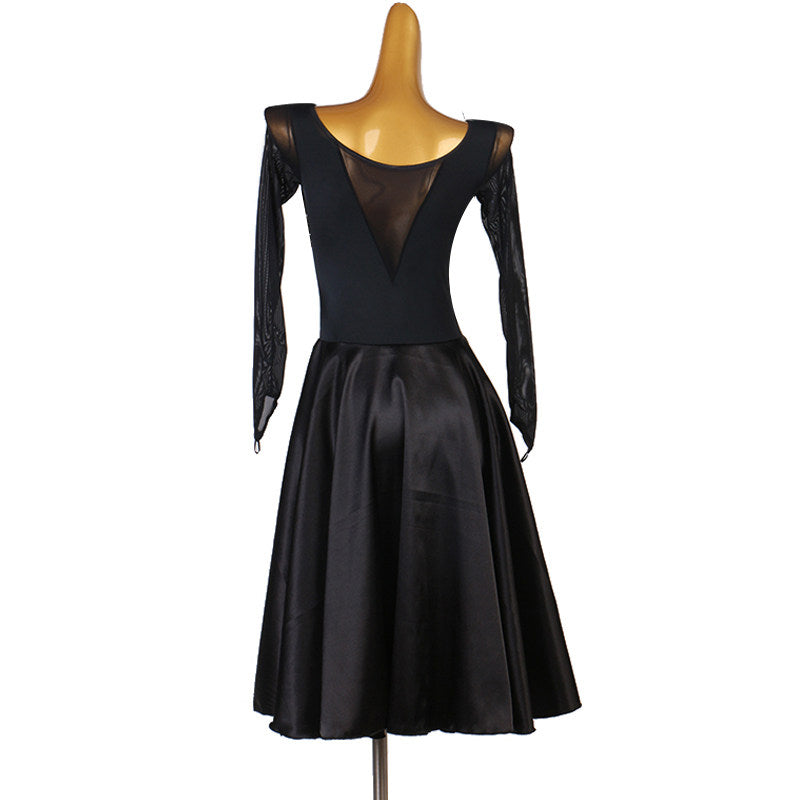 Black crystal swag latin salsa dance dress with the full skirt spread out