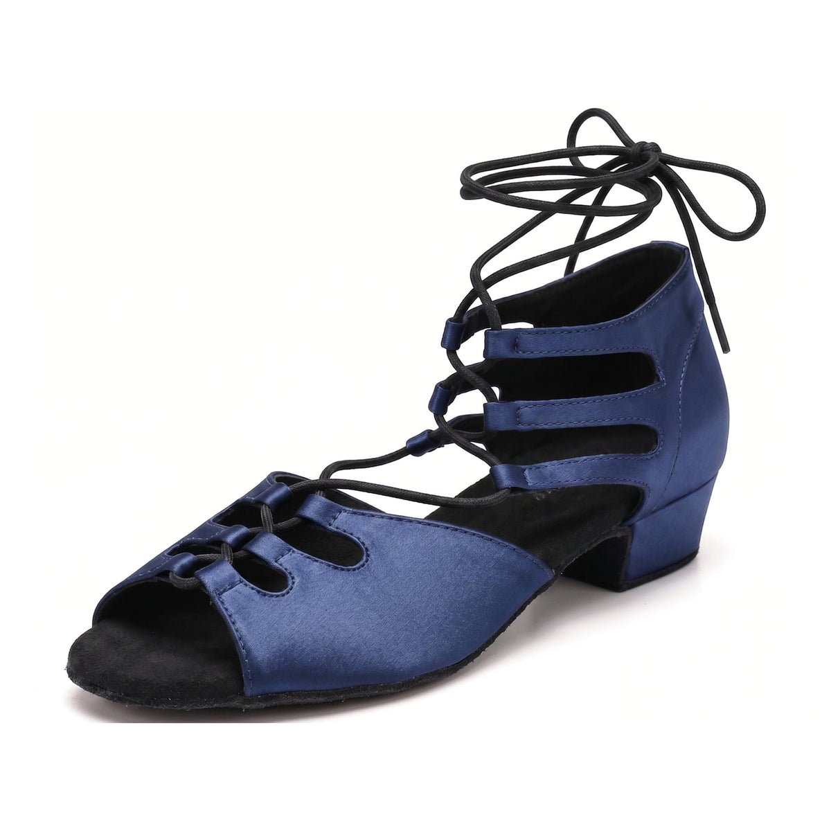 Women's Swing Dance Shoes front view, nude blue closed-toe lace-up Cuban heel